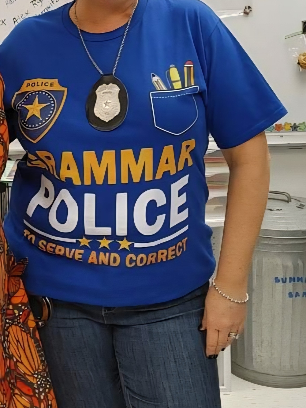Women's Blue Grammar Police Graphic Tee For Halloween Costume